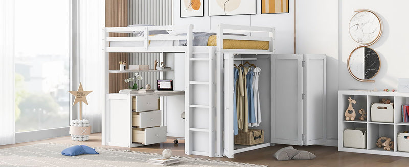 Loft Bed With Drawers, Desk, And Wardrobe