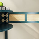 Boho Rattan Semi Circle End Table With Sliding Rattan Door, Storage And Bottom Shelf