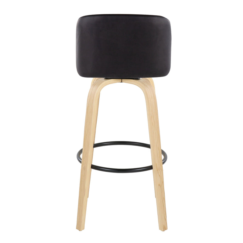 Toriano - Contemporary Fixed Height Barstool With Swivel With Round Footrest (Set of 2) - Natural / Black