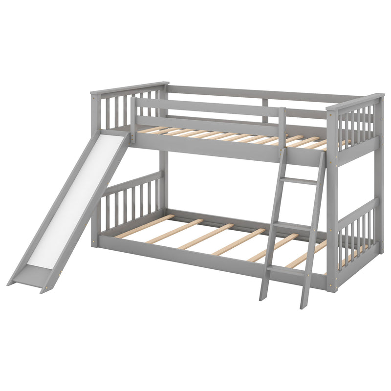 Twin Over Twin Bunk Bed With Convertible Slide And Ladder - Gray