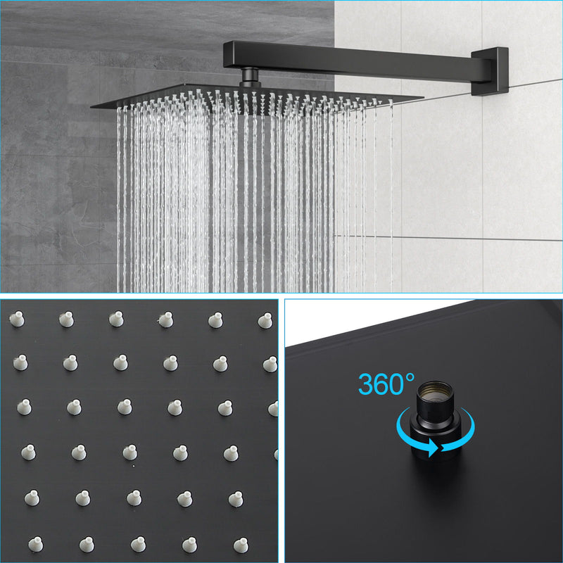 Dual Shower Head System With Square Rain Shower And Rough In Valve