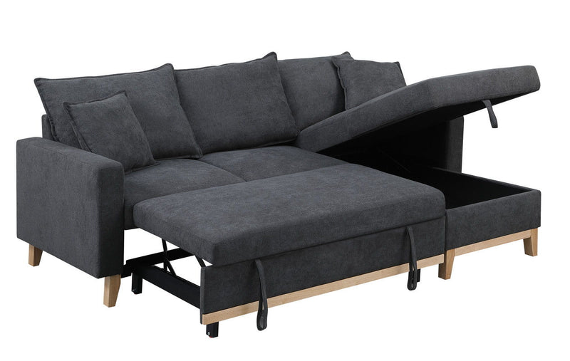 Colton - 84.Woven Reversible Sleeper Sectional Sofa With Storage Chaise - Dark Gray