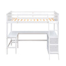 Twin size Loft Bed with Shelves and Desk, Wooden Loft Bed with Desk - White(OLD SKU:LT000537AAK)