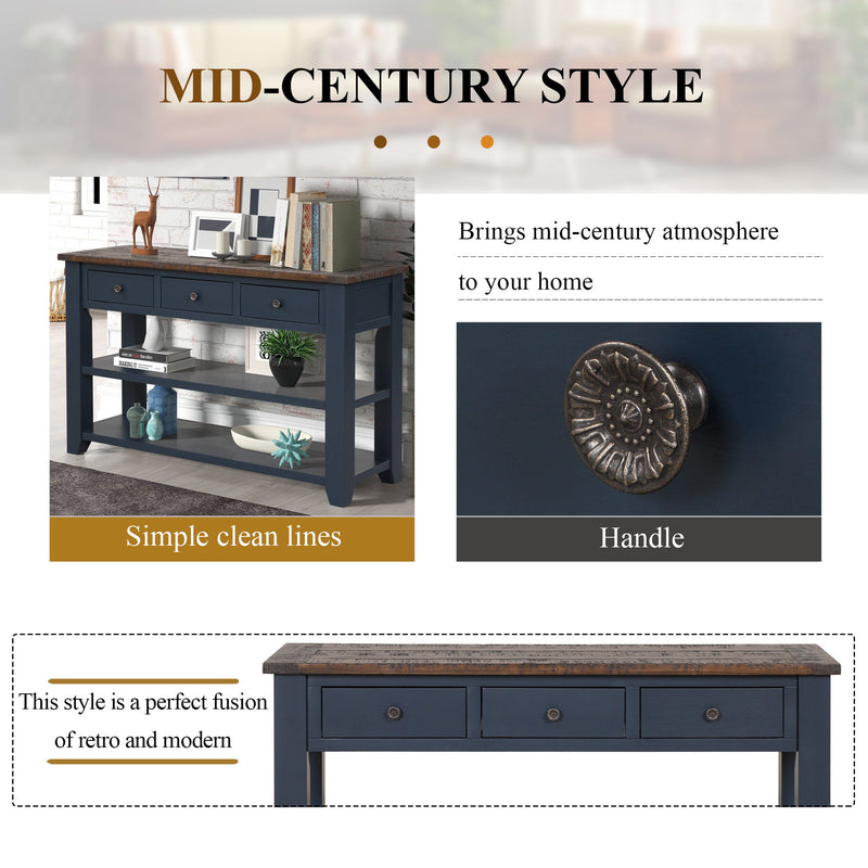 49'' Rectangular Solid 3 Drawer 2 Shelf Console Table - Blue