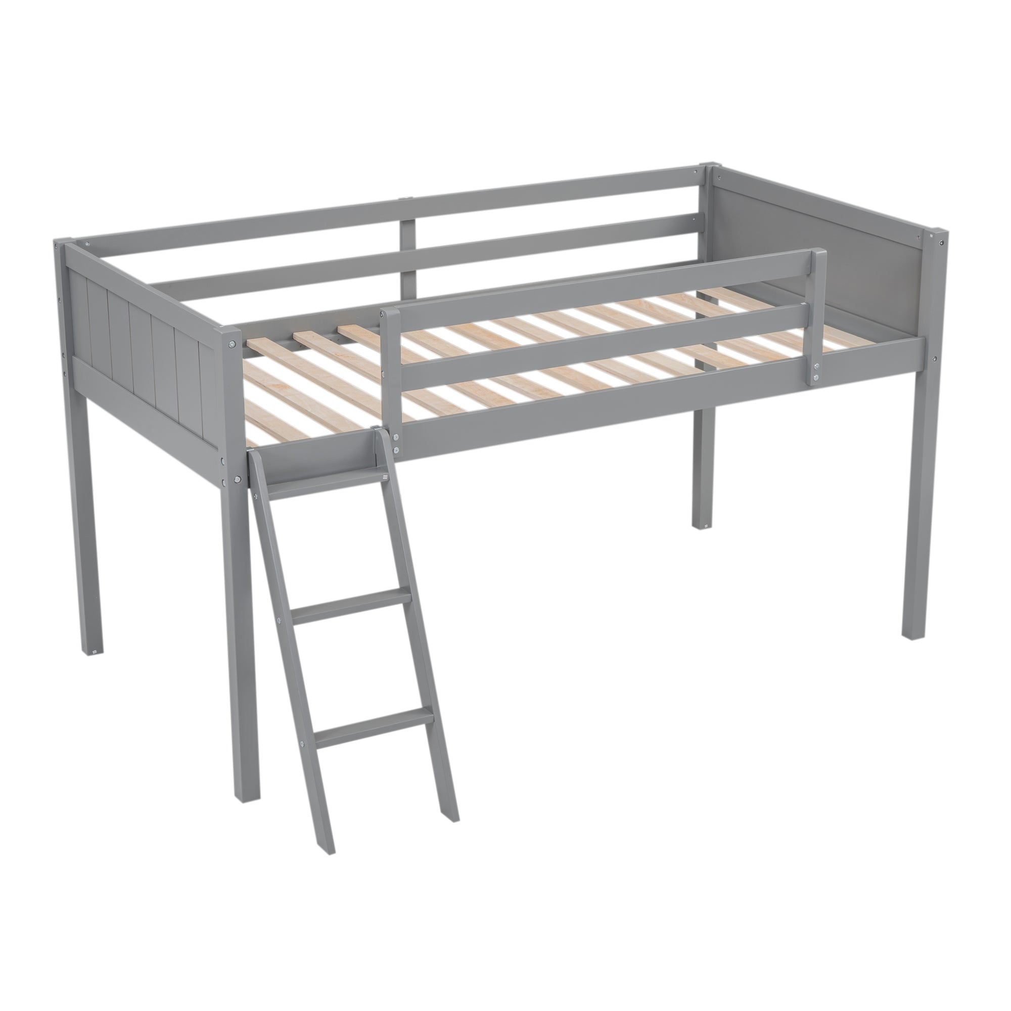 Twin Size Wood Loft Bed with Ladder, ladder can be placed on the left or right, Gray - Atlantic Fine Furniture Melbourne FL