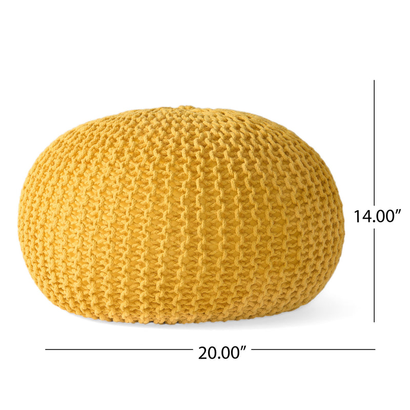 Bordeaux - Knitted Cotton Round Pouf Ottoman, Floor Cushion