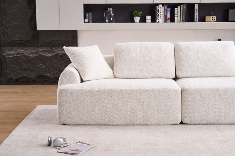 Compression Sofa: 4 Seater Combined Sofa, Crochet Yarn Fabric, Full Sponge Compression Sofa, Combined Sofa With 4 Pillows For Home Living / Home Furniture / Apartment - Beige