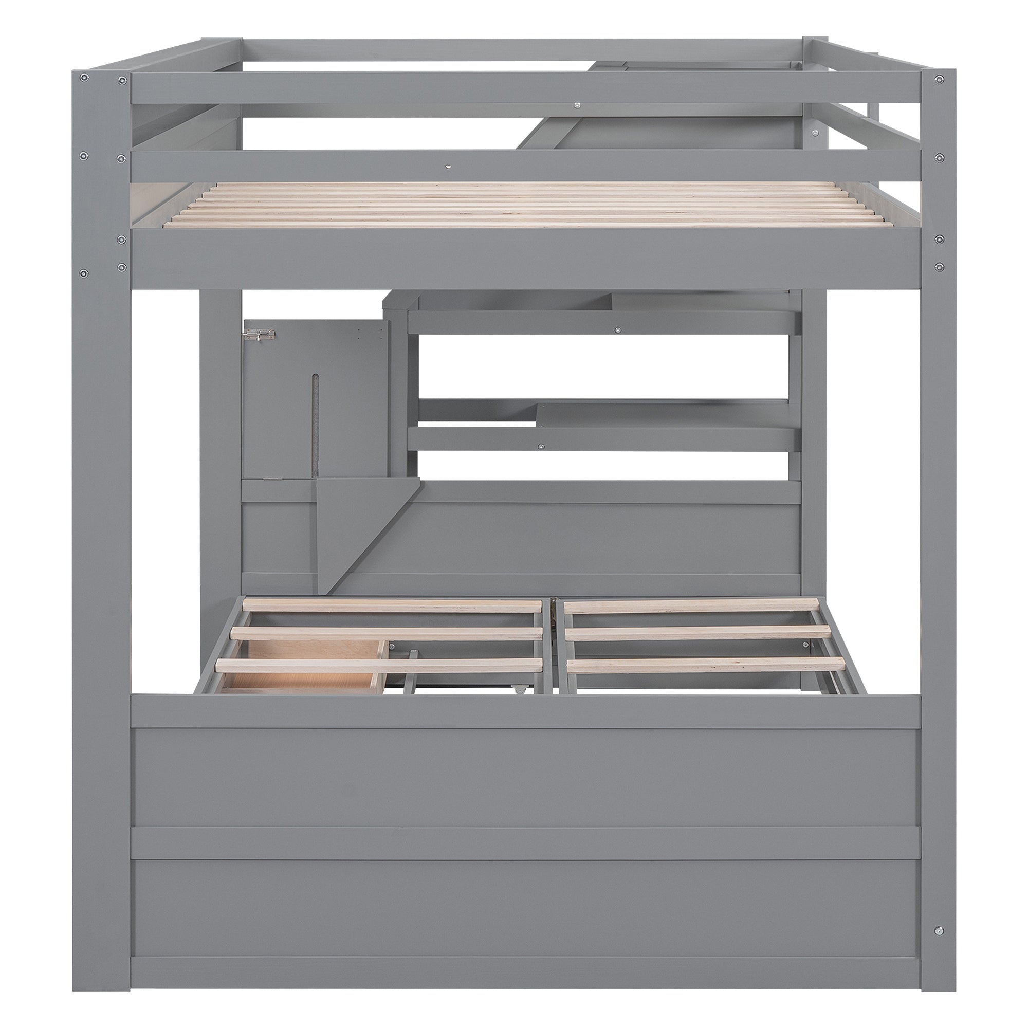Wood Full Size Convertible Bunk Bed with Storage Staircase, Bedside Table, and 3 Drawers, Gray - Atlantic Fine Furniture Melbourne FL