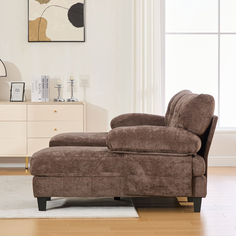 U-Shaped Sectional Sofa 103.5" Black Chenille Fabric Couch With Dual Chaise Lounges, Storage Pockets, Armrest Pillows