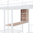 Triple Bunk Bed With Drawers, Multi-Functional Frame With Desks And Shelves In The Middle