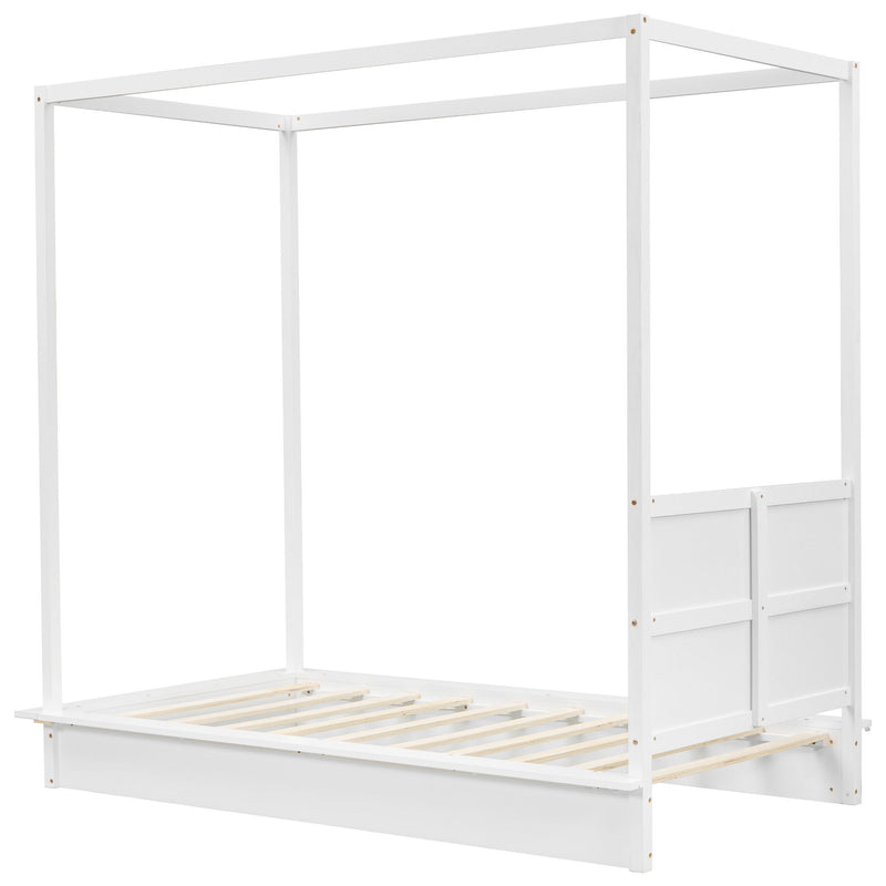 Wood LED Canopy Bed, Canopy Platform Bed With Support Slats, No Box Spring Needed