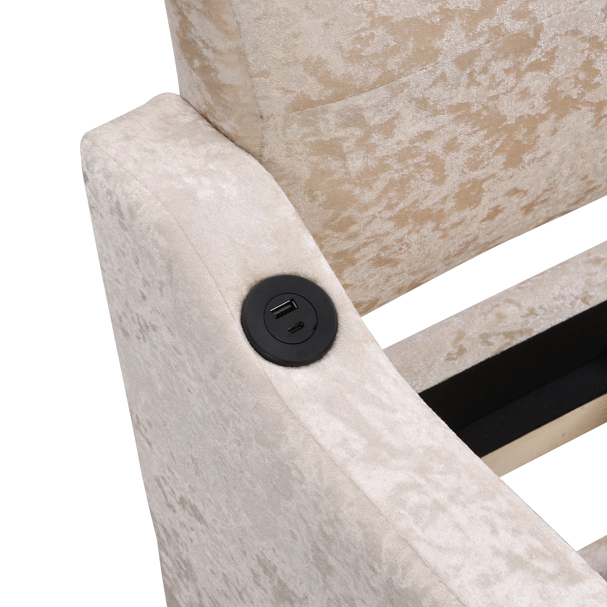 Twin Size Snowflake Velvet Daybed with Trundle and USB Charging Design,Beige - Atlantic Fine Furniture Melbourne FL