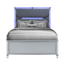 Laura - Queen Bed With Upholstered Headboard And LED Lights - Silver