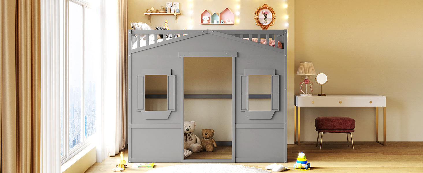 Full Size House Loft Bed With Ladder-Gray - Atlantic Fine Furniture Melbourne FL