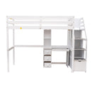 Loft Bed With Stand Alone Bed, Storage Staircase, Desk, Shelves, And Drawers