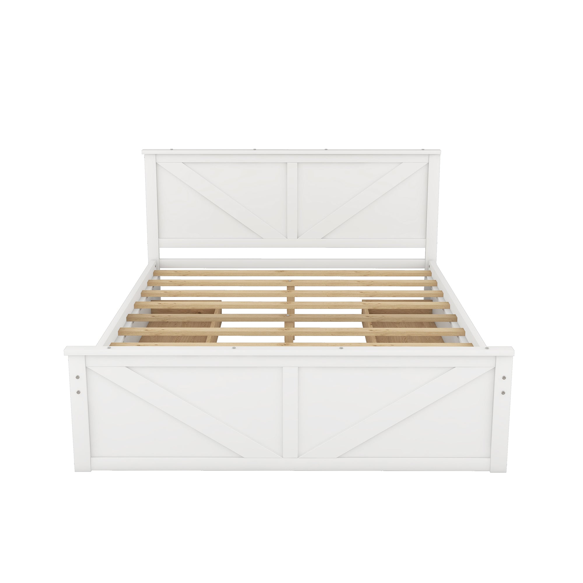Queen Size Wooden Platform Bed with Four Storage Drawers and Support Legs, White