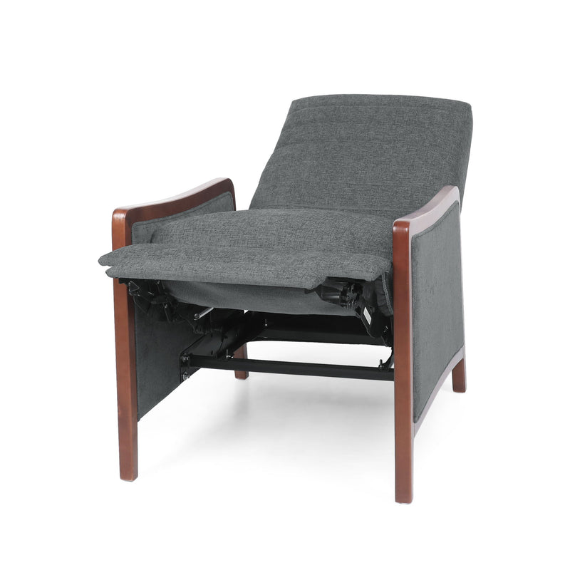 Mendota - Mid Century Modern Fabric Channel Stitch Wood Pushback Recliner - Gray