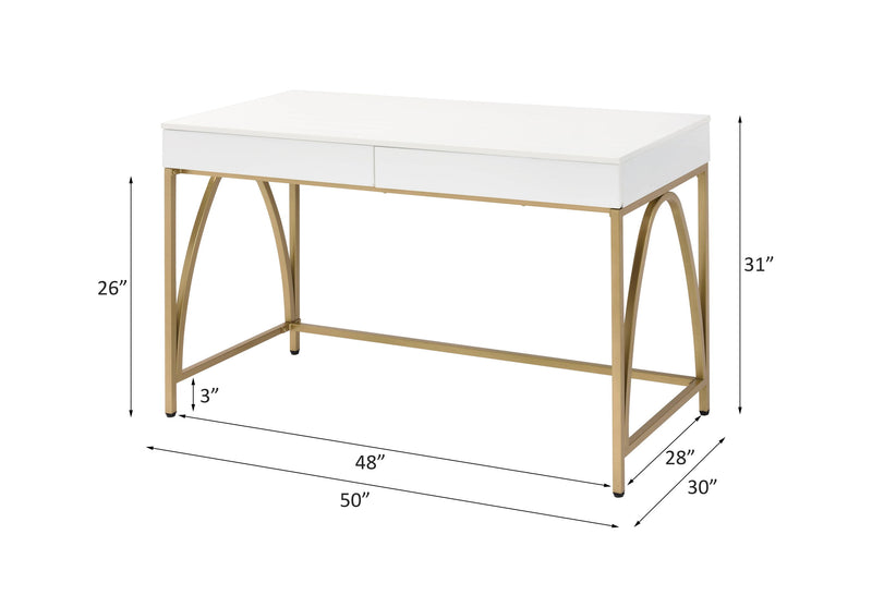 Lightmane - Desk - White High Gloss & Gold