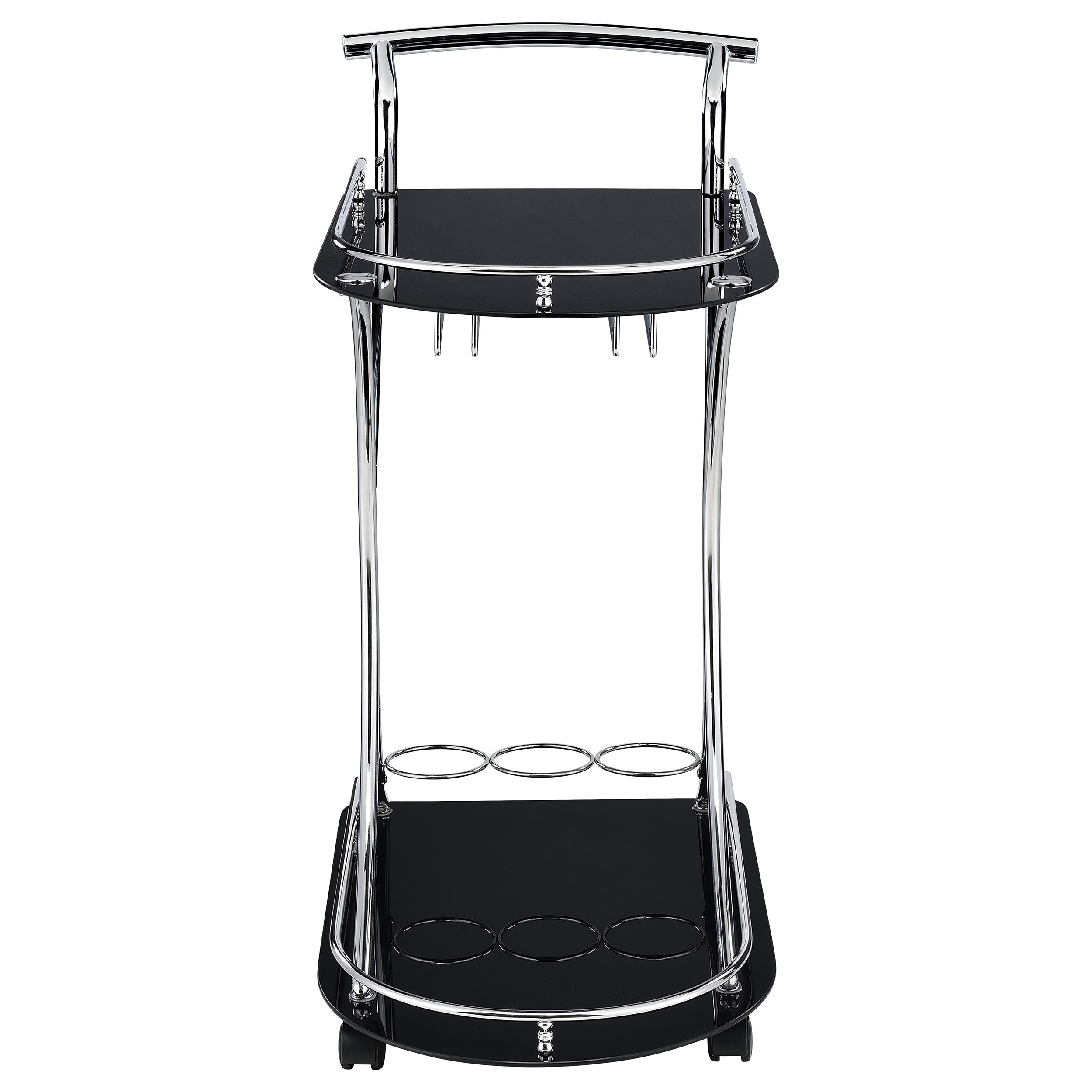 Elfman 2-tier Glass Shelf Metal Bar Cart Black and Chrome — view 3