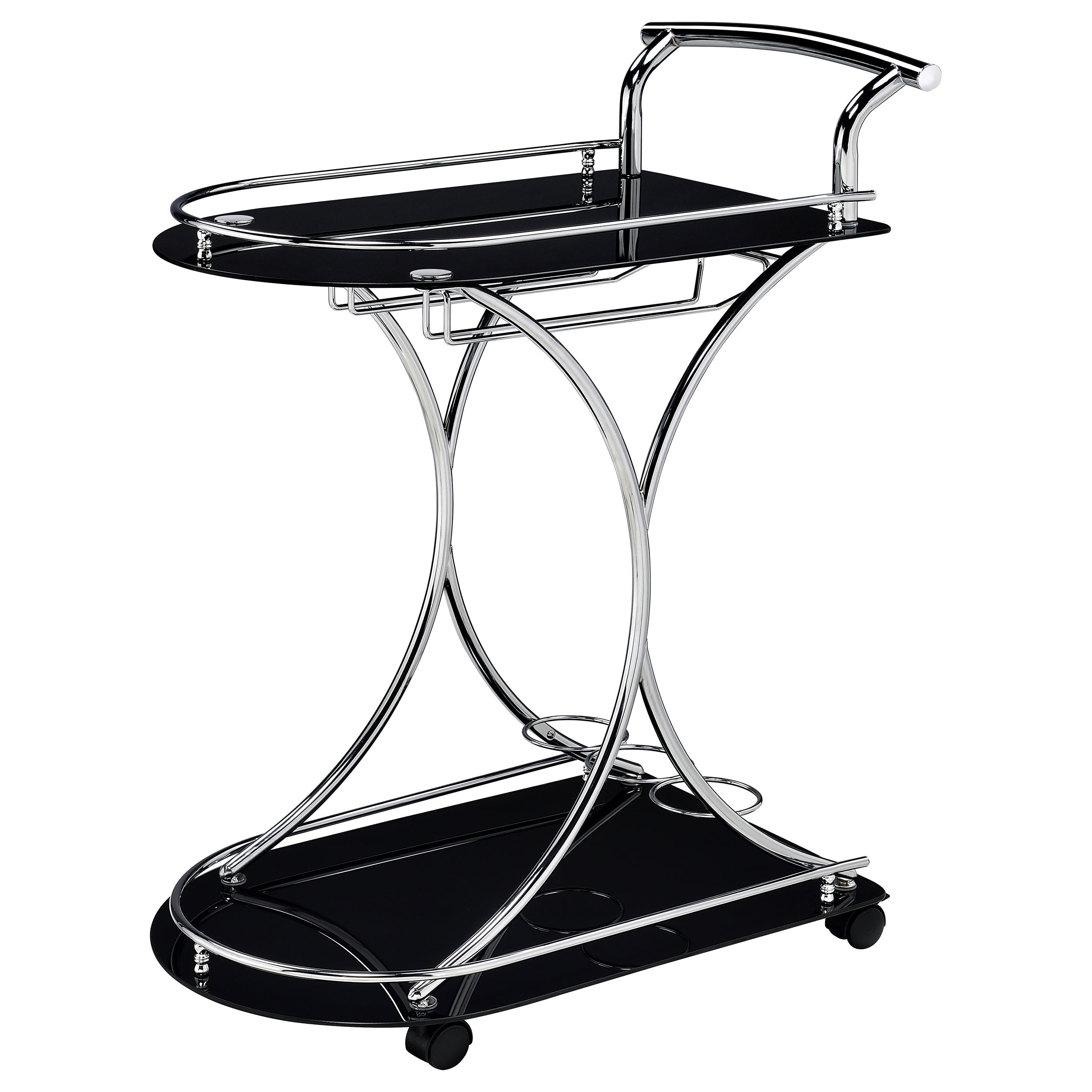 Elfman 2-tier Glass Shelf Metal Bar Cart Black and Chrome — view 4