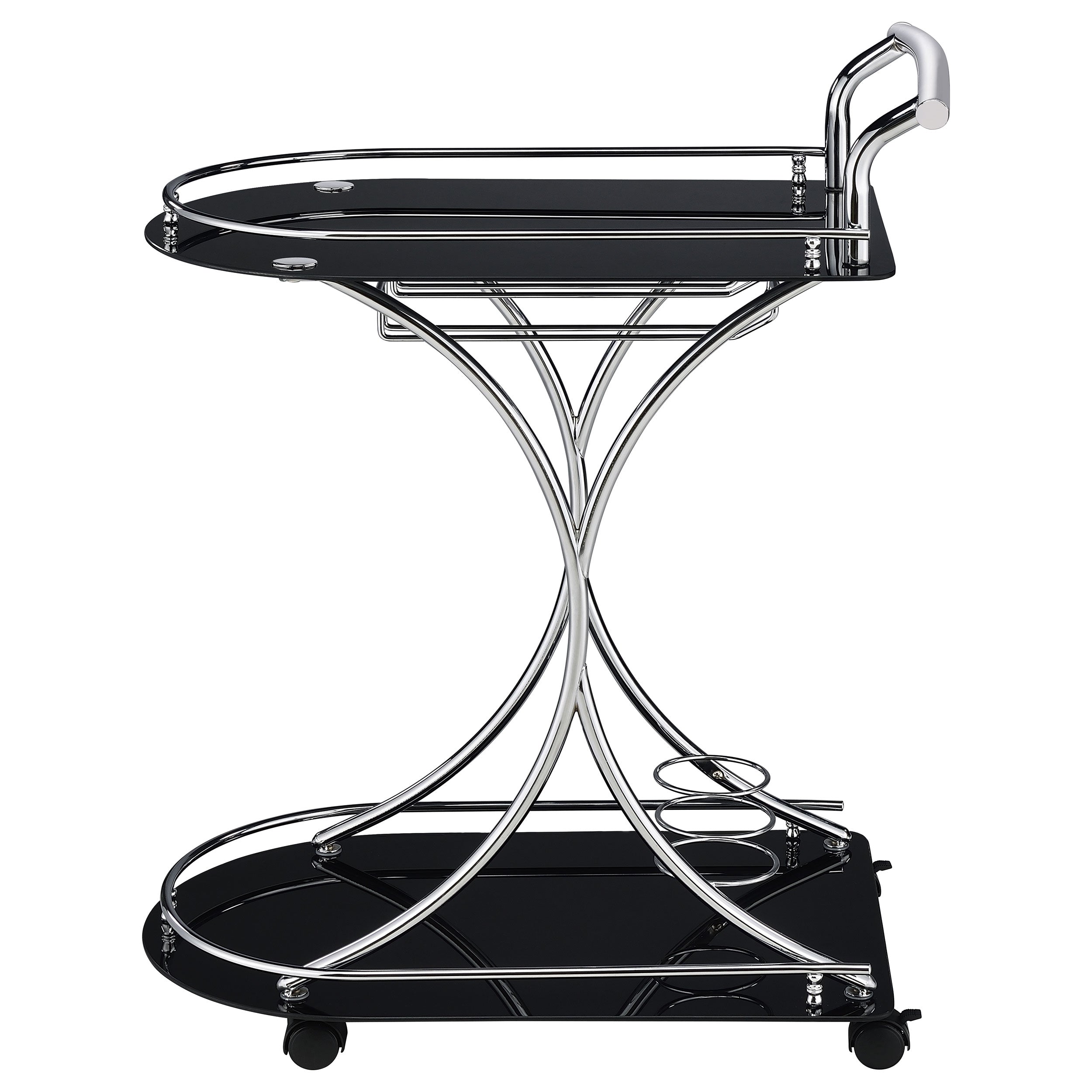 Elfman 2-tier Glass Shelf Metal Bar Cart Black and Chrome — view 5