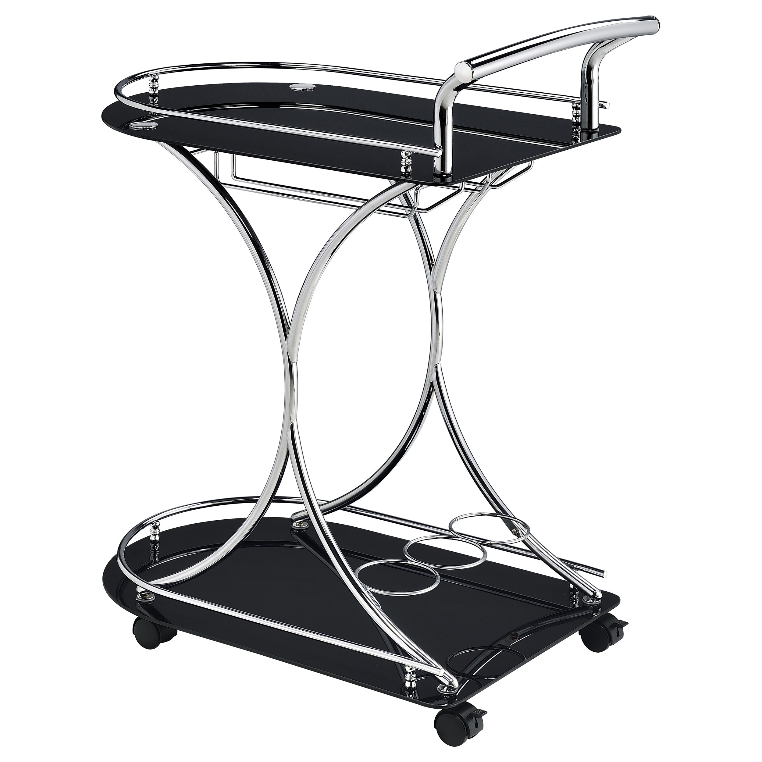 Elfman 2-tier Glass Shelf Metal Bar Cart Black and Chrome — view 6