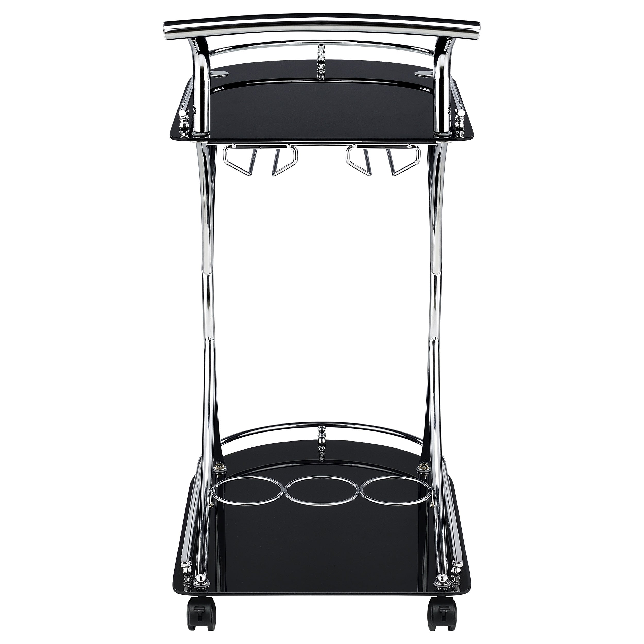 Elfman 2-tier Glass Shelf Metal Bar Cart Black and Chrome — view 7