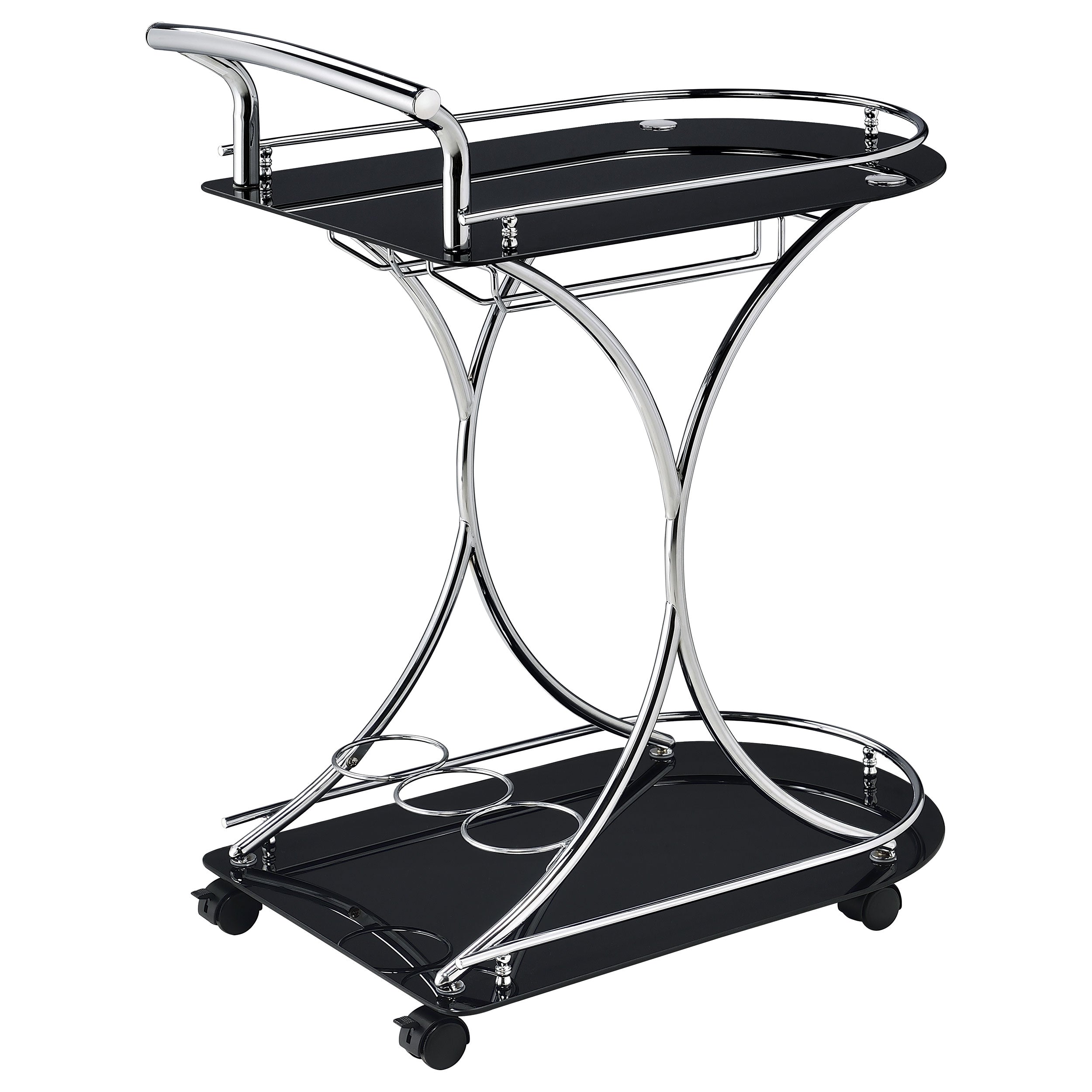 Elfman 2-tier Glass Shelf Metal Bar Cart Black and Chrome — view 8