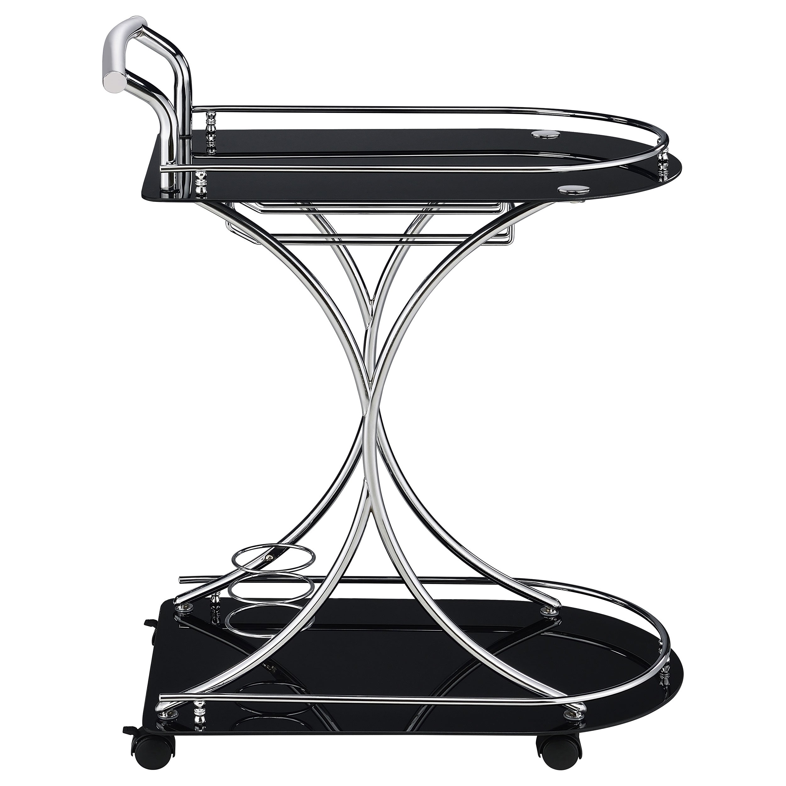 Elfman 2-tier Glass Shelf Metal Bar Cart Black and Chrome — view 9