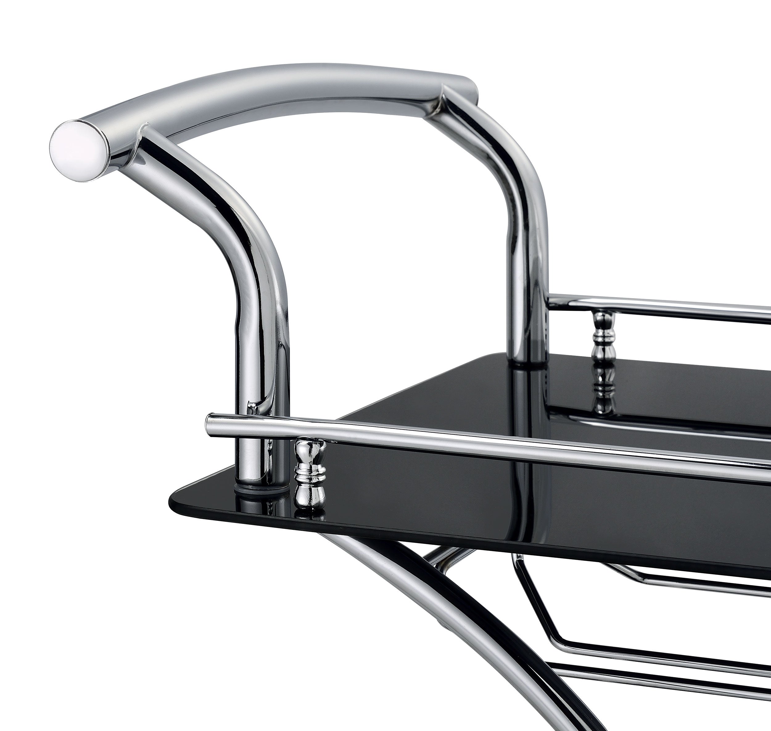 Elfman 2-tier Glass Shelf Metal Bar Cart Black and Chrome — view 10