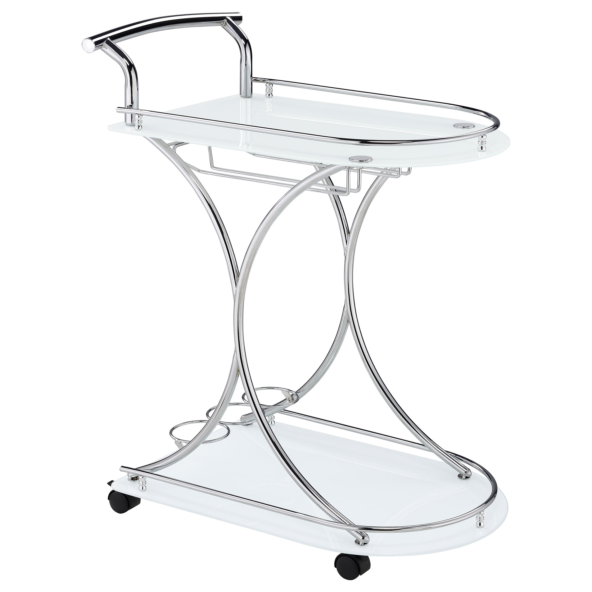 Elfman 2-tier Glass Shelf Metal Bar Cart White and Chrome — view 1