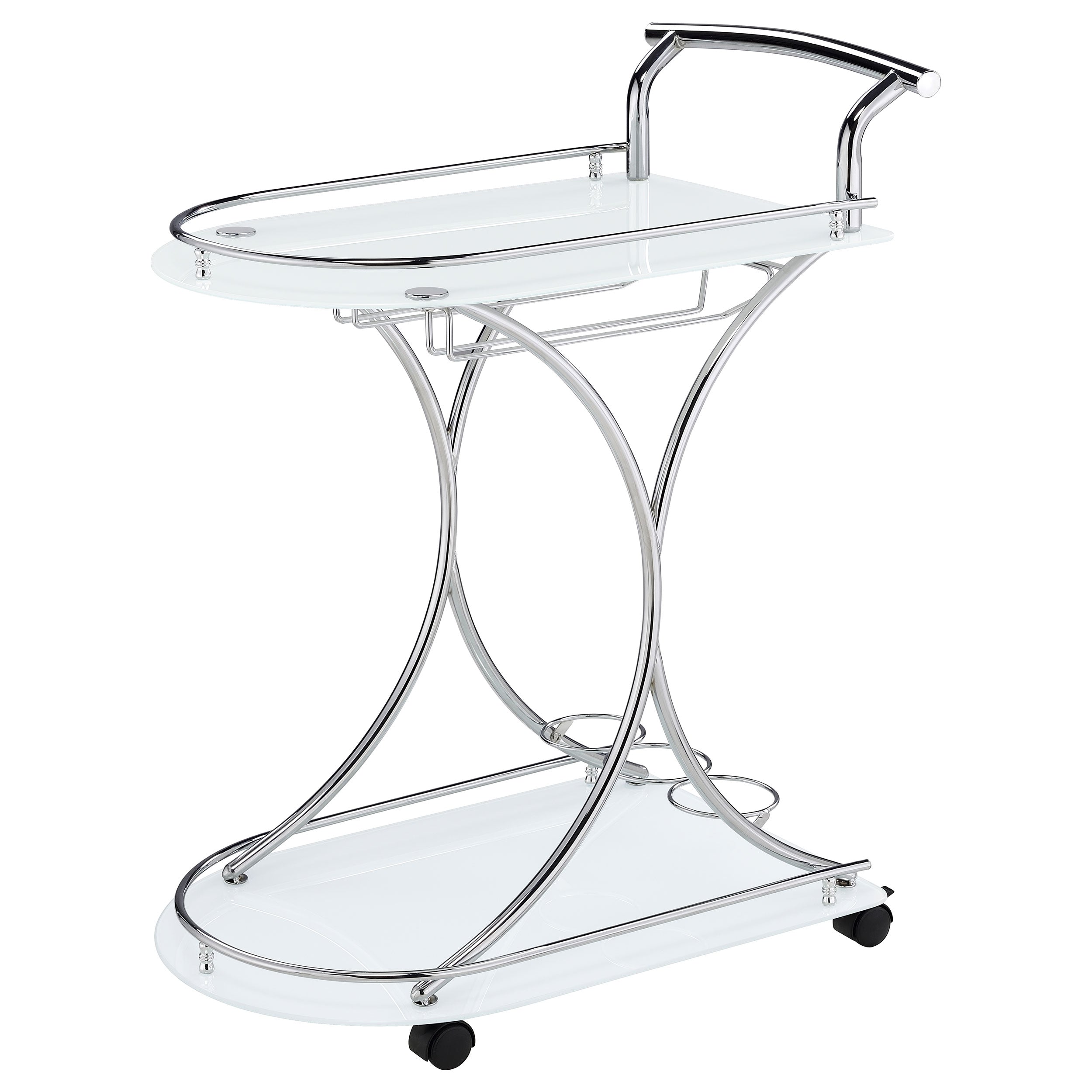Elfman 2-tier Glass Shelf Metal Bar Cart White and Chrome — view 4