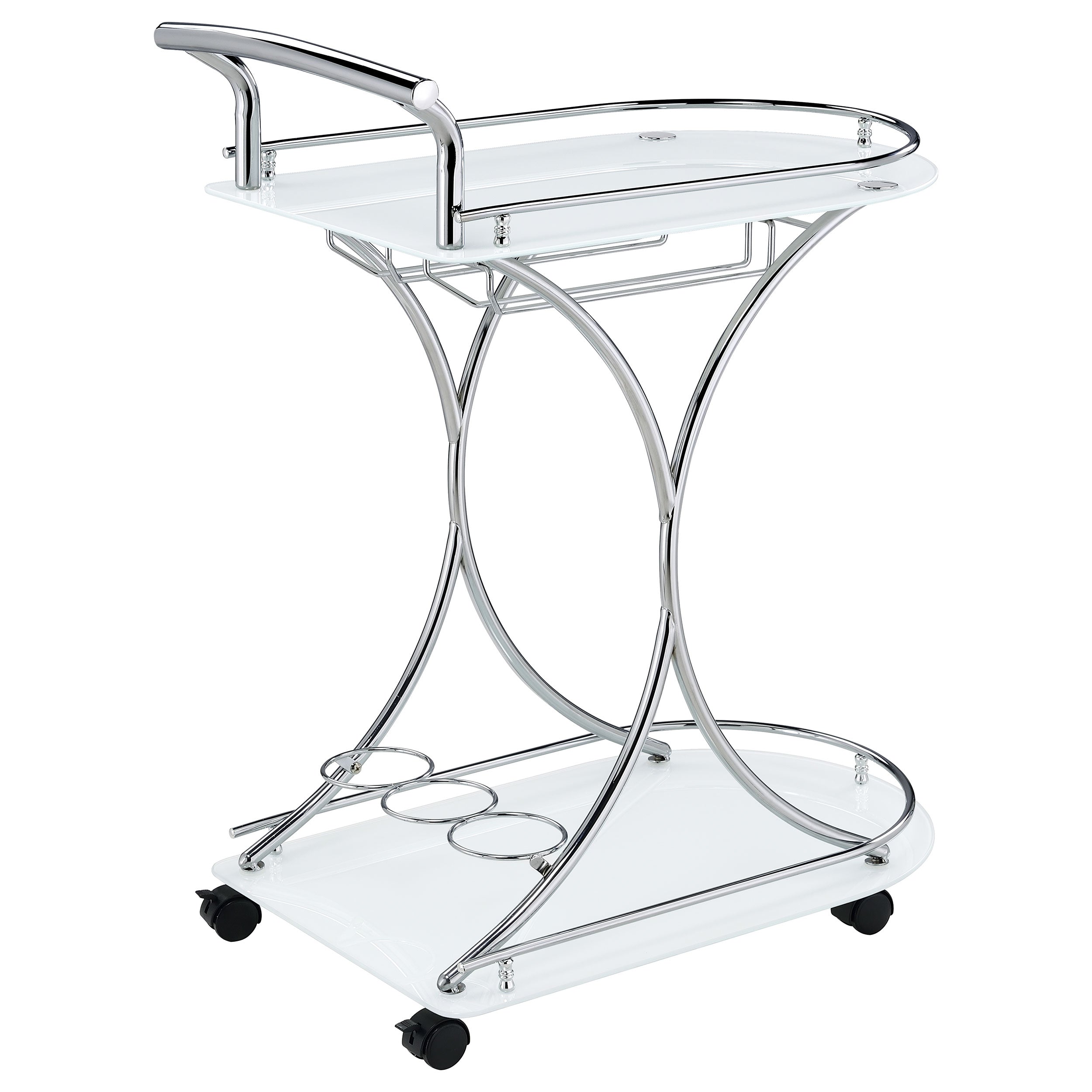 Elfman 2-tier Glass Shelf Metal Bar Cart White and Chrome — view 8