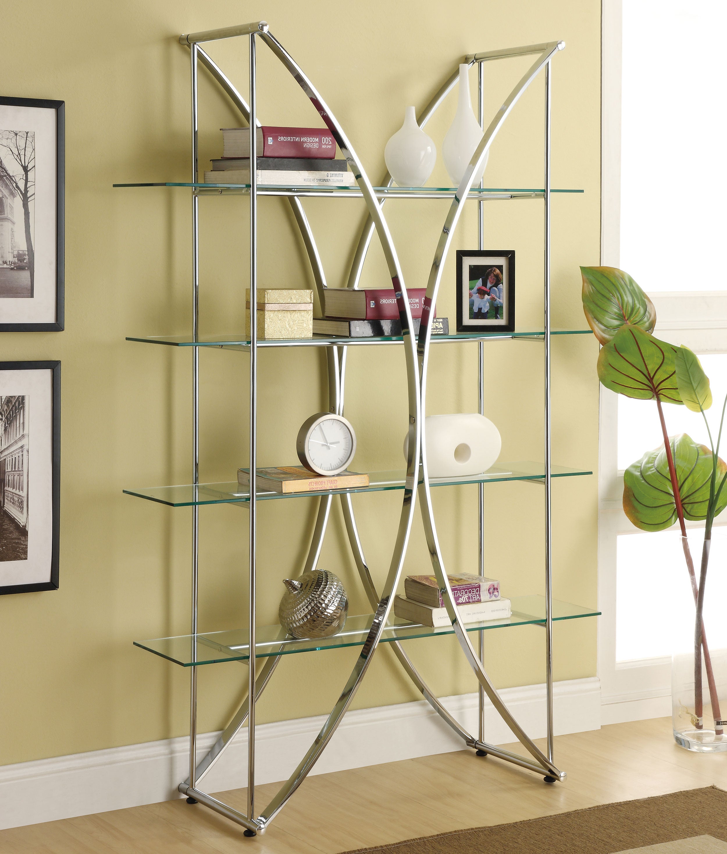Larson 73-inch 4-shelf Glass Bookshelf Chrome — view 2