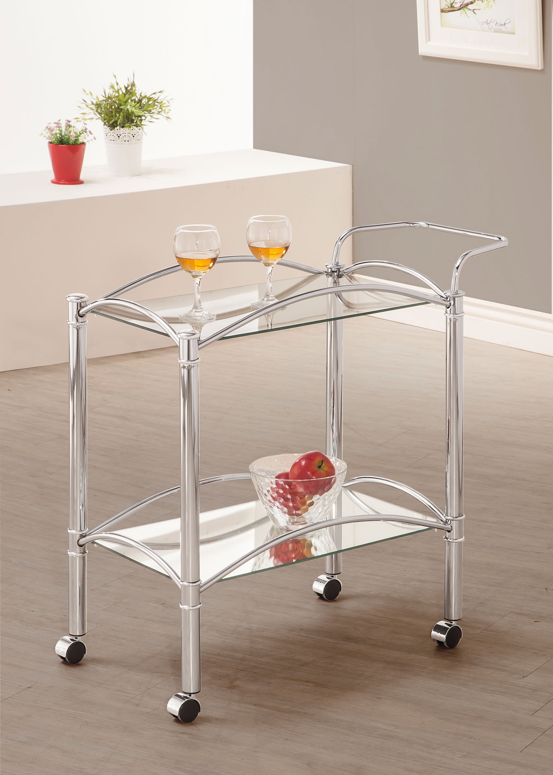 Shadix 2-tier Rectangular Glass Shelf Metal Bar Cart Chrome — view 2