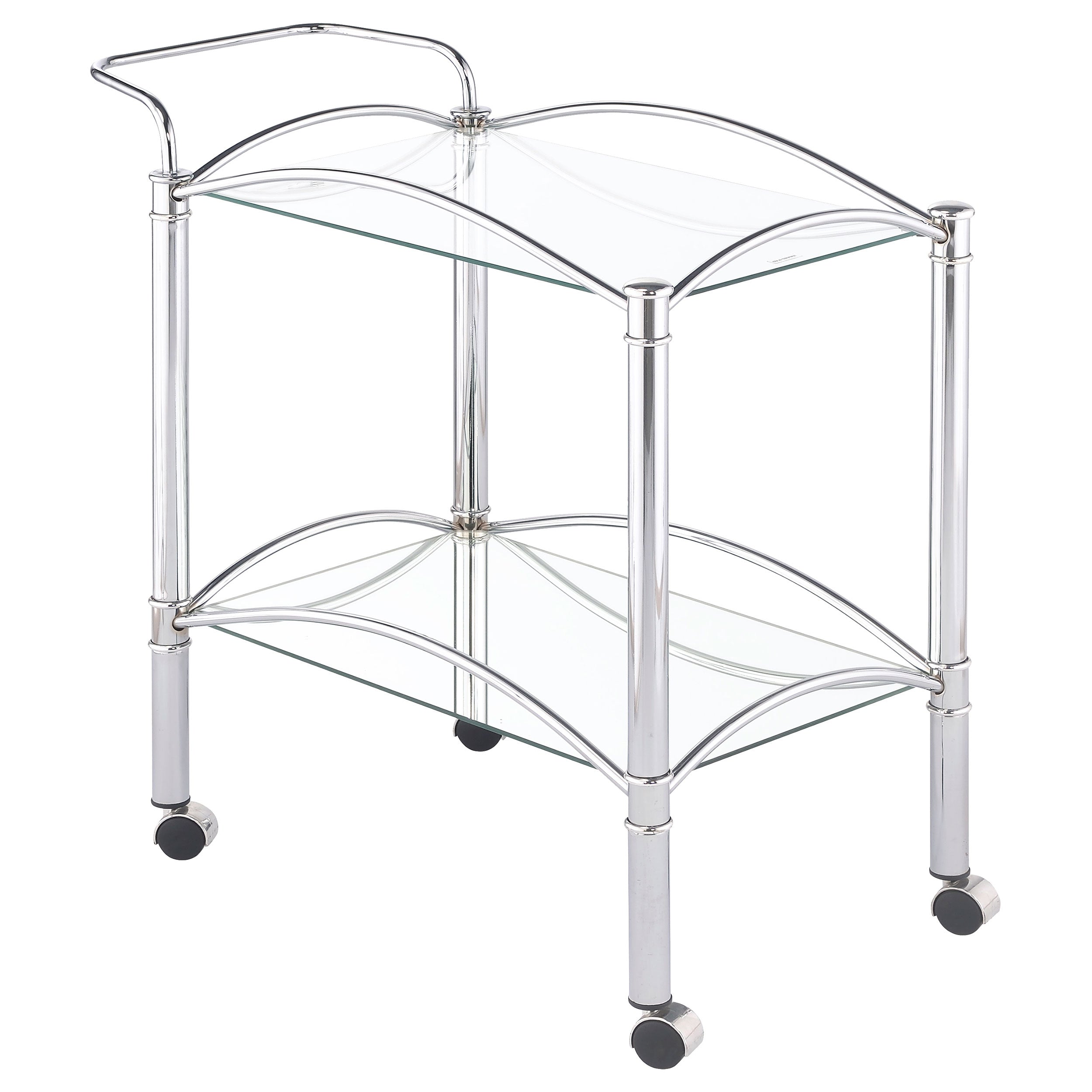 Shadix 2-tier Rectangular Glass Shelf Metal Bar Cart Chrome — view 1