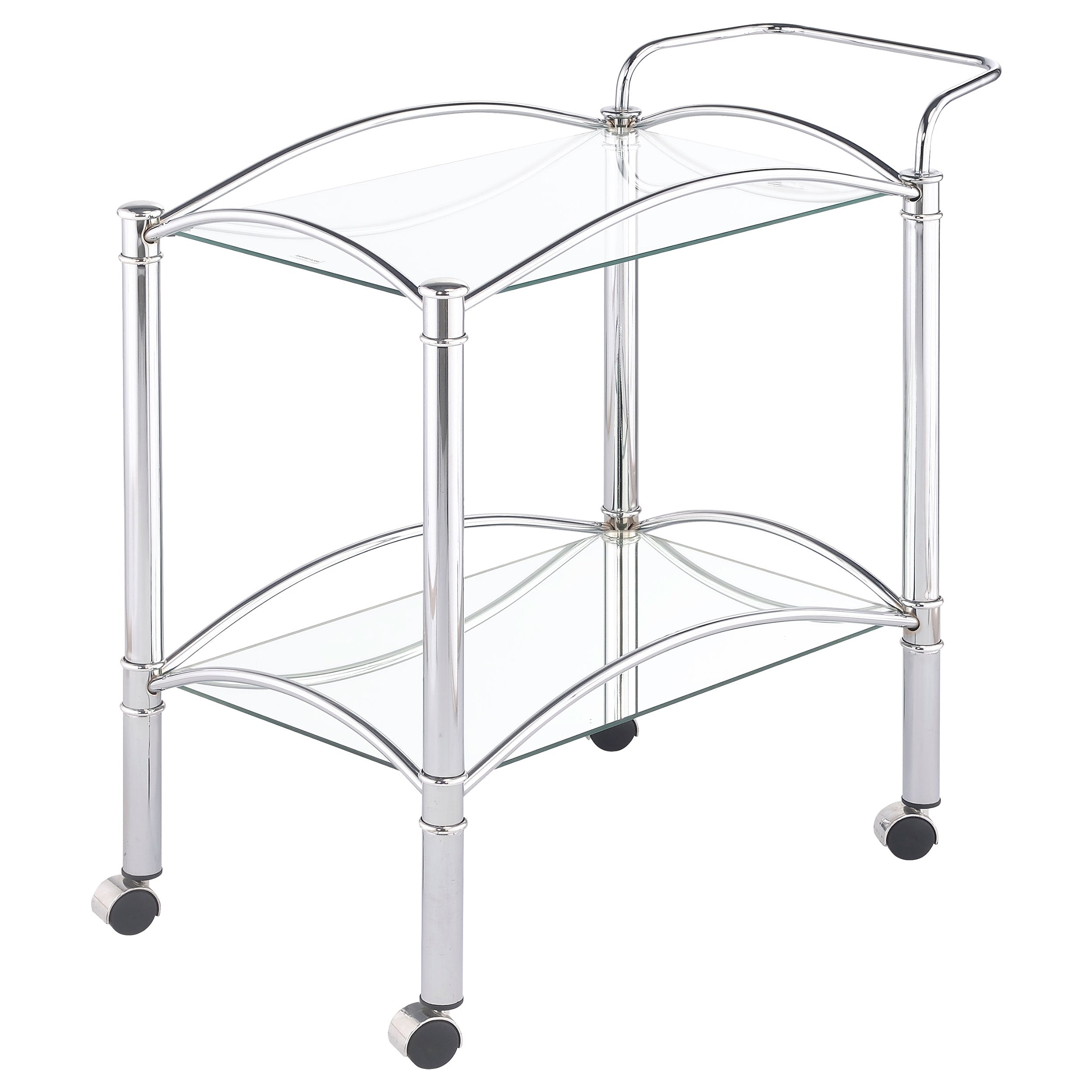 Shadix 2-tier Rectangular Glass Shelf Metal Bar Cart Chrome — view 4
