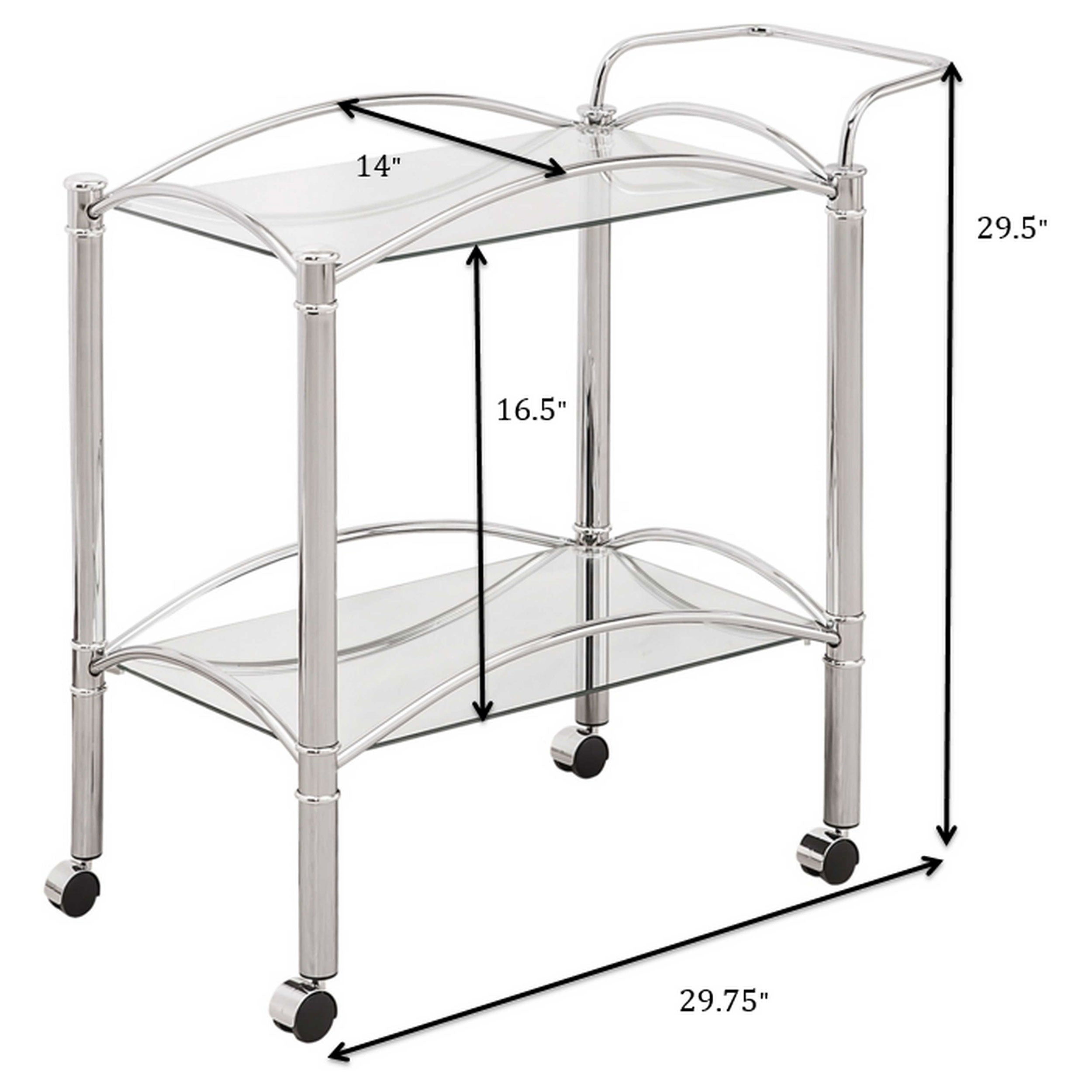 Shadix 2-tier Rectangular Glass Shelf Metal Bar Cart Chrome — view 8