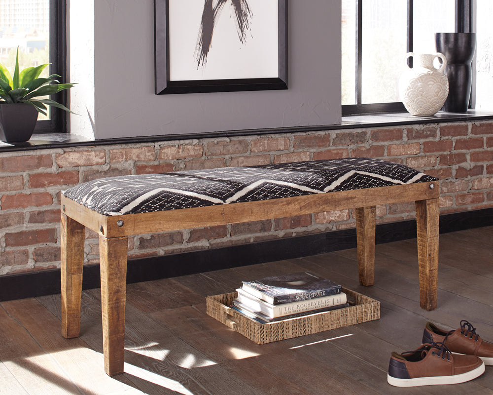 Lamont Fabric Upholstered Accent Bench Black and Natural — view 2