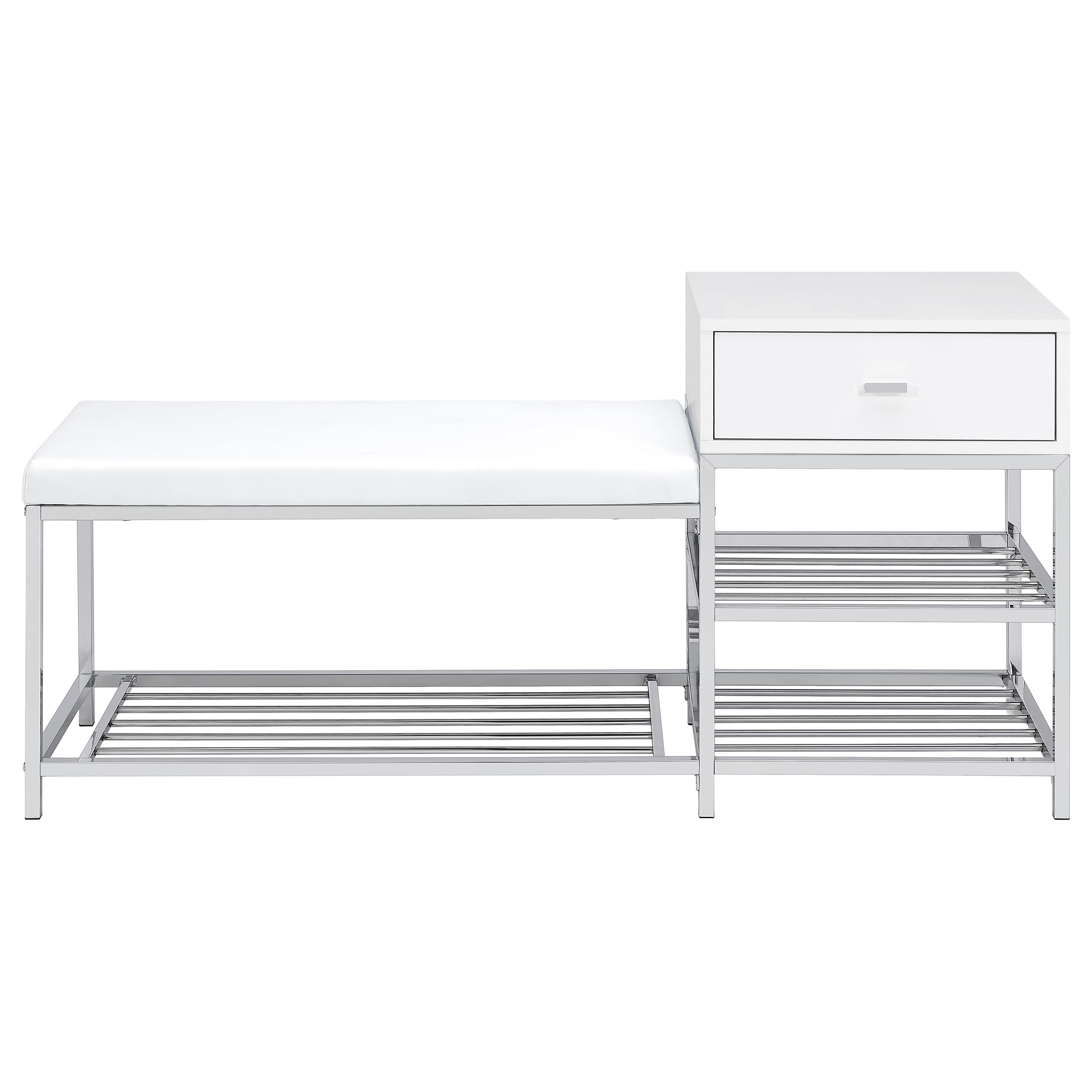 Siega 1-Drawer Shoe Storage Entryway Bench White High Gloss and Chrome — view 4