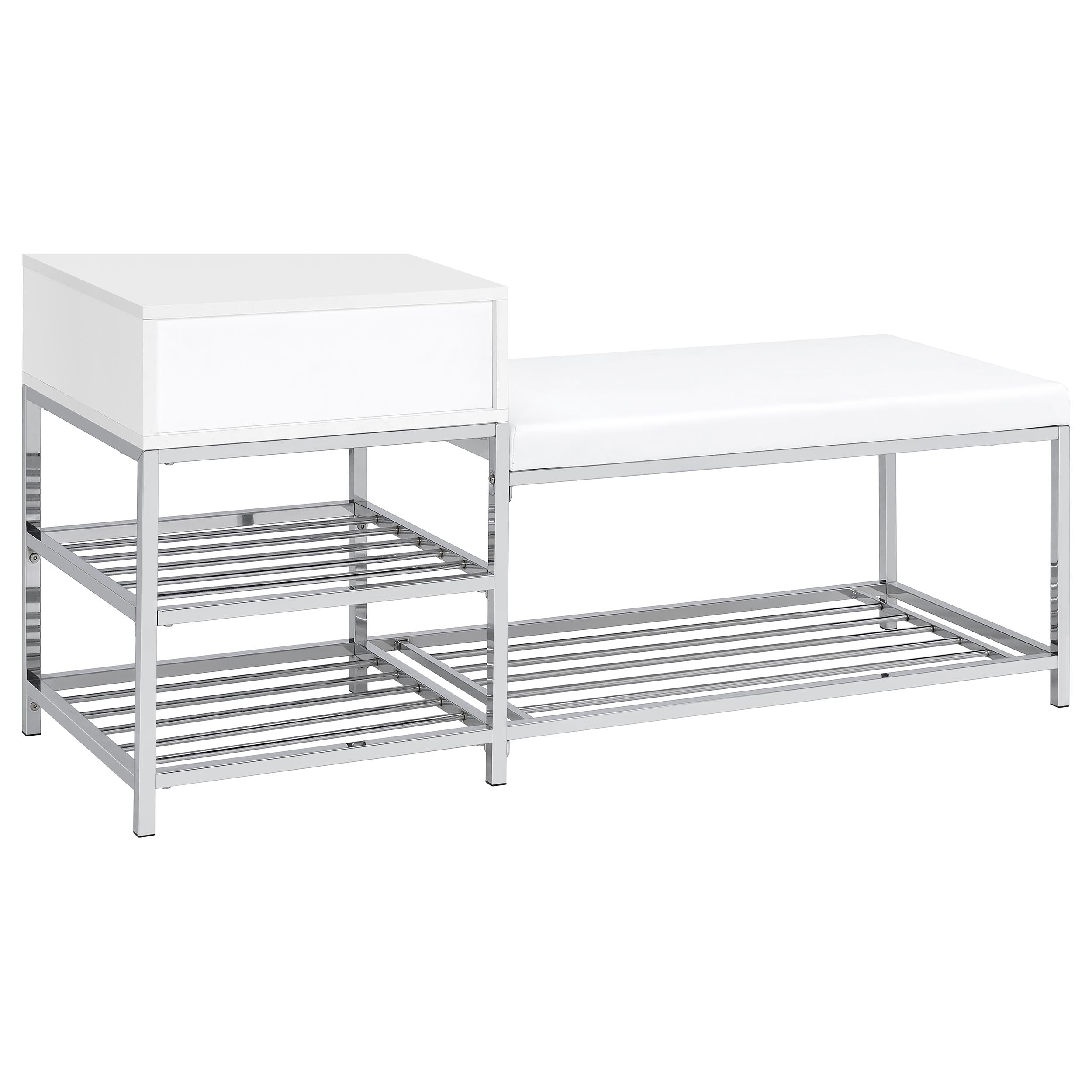 Siega 1-Drawer Shoe Storage Entryway Bench White High Gloss and Chrome — view 6