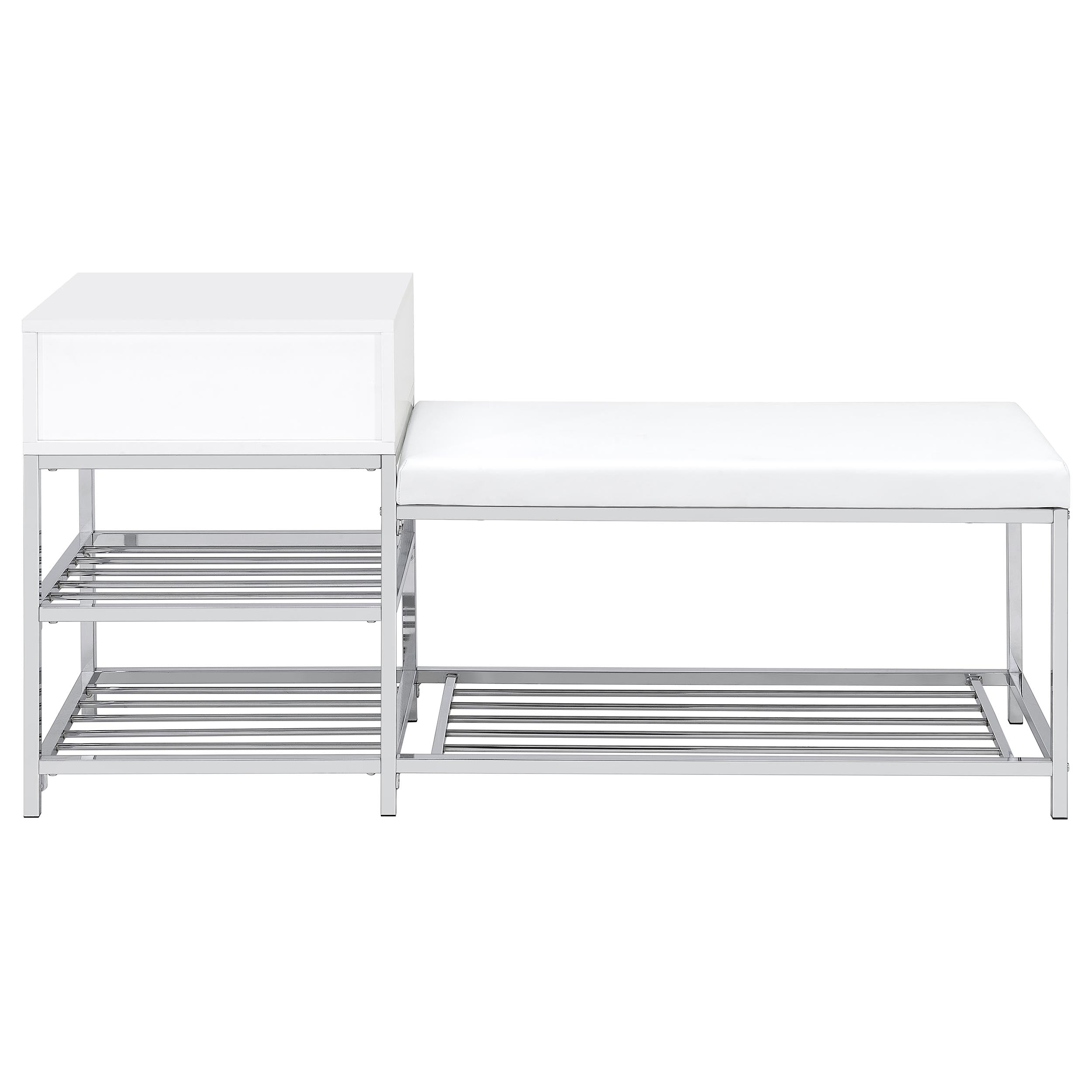 Siega 1-Drawer Shoe Storage Entryway Bench White High Gloss and Chrome — view 7