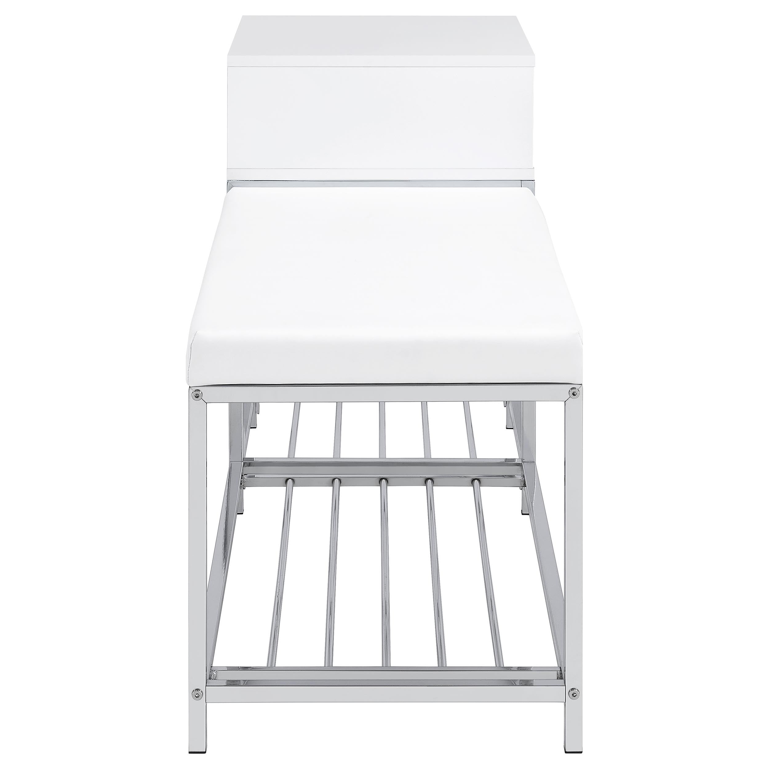 Siega 1-Drawer Shoe Storage Entryway Bench White High Gloss and Chrome — view 8