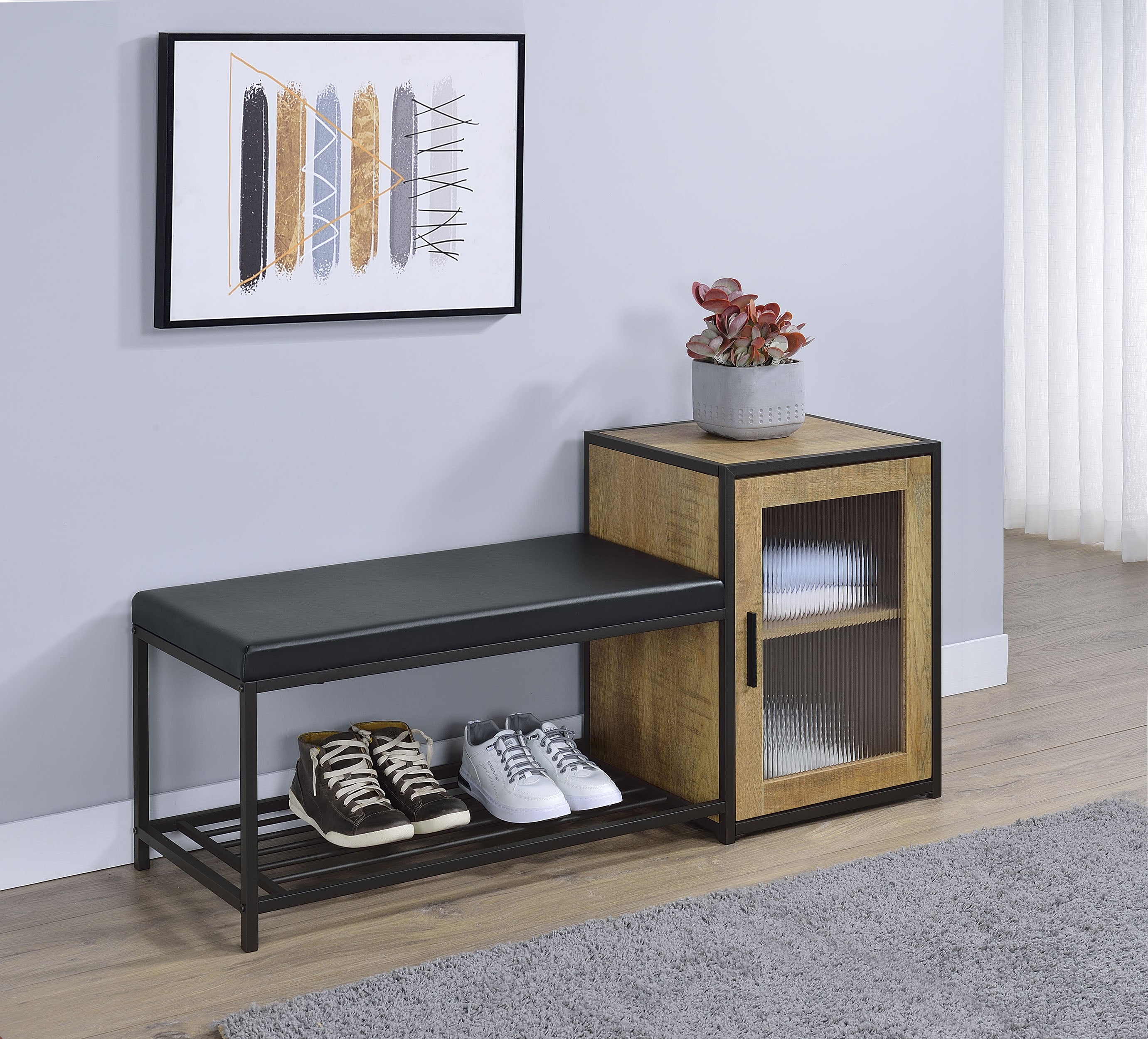 Martino Shoe Storage Entryway Bench with Cabinet Mango and Black — view 2