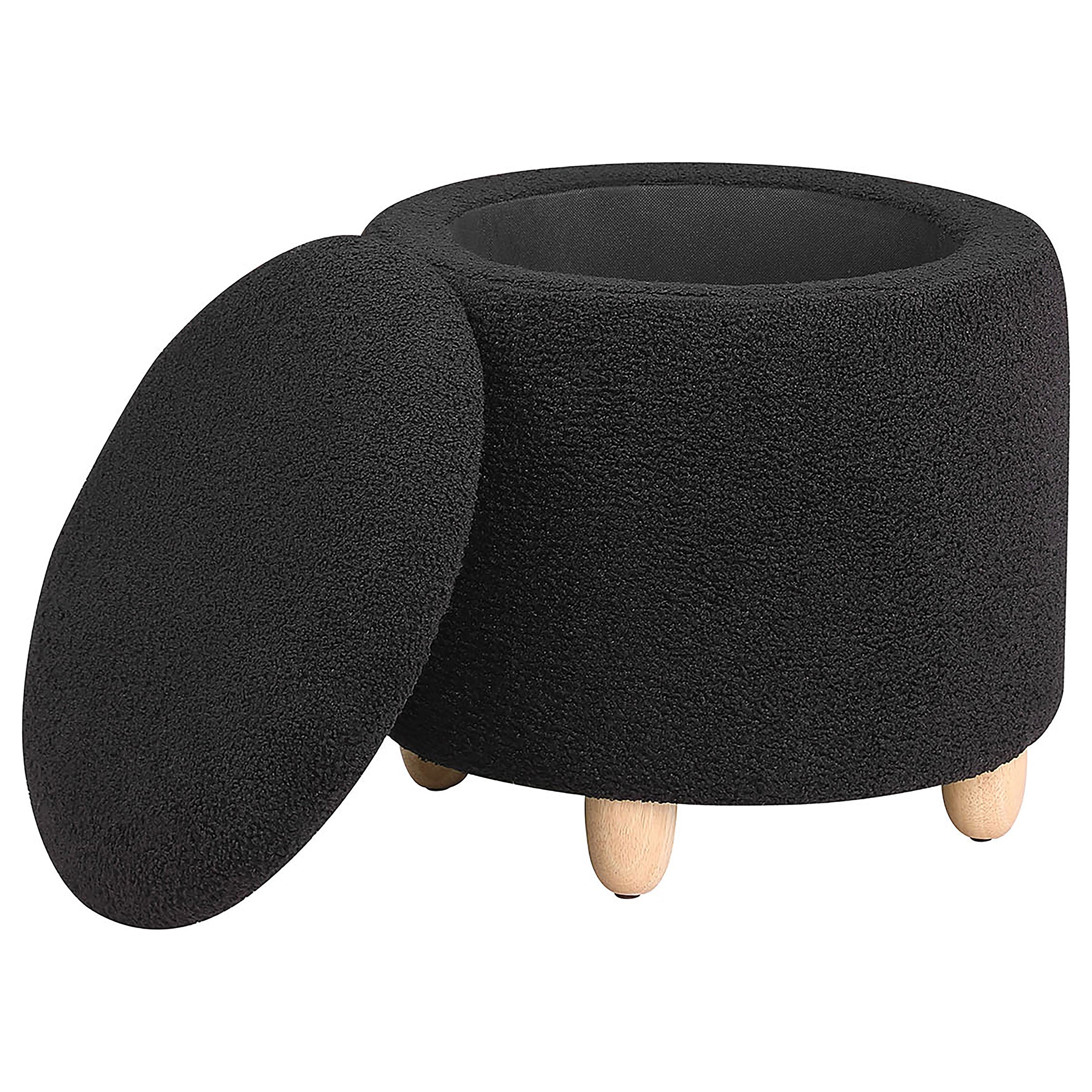 Valia Faux Sheepskin Upholstered Round Storage Ottoman Black — view 4