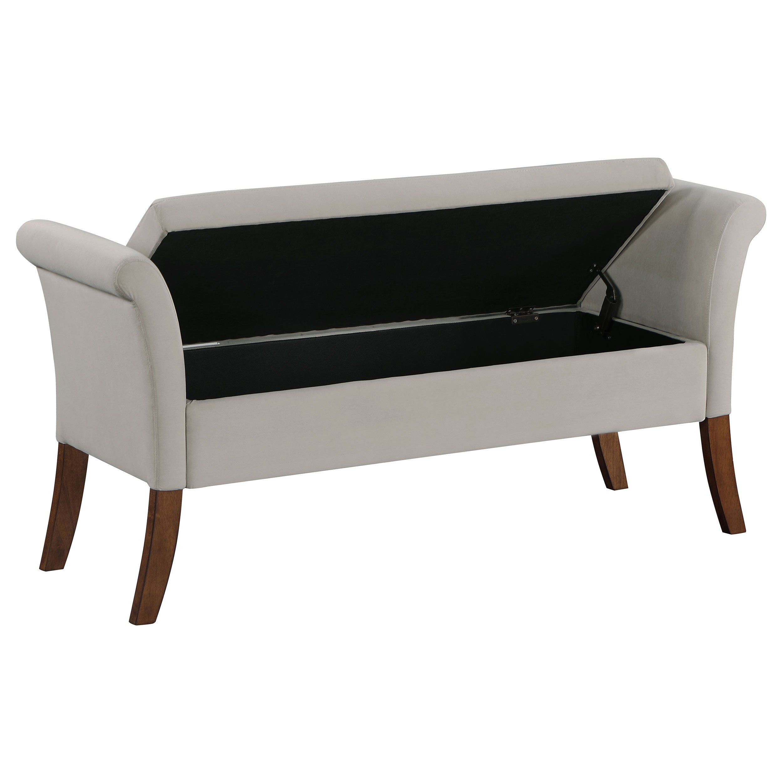 Farrah Velvet Upholstered Rolled Arm Storage Bench Beige — view 3