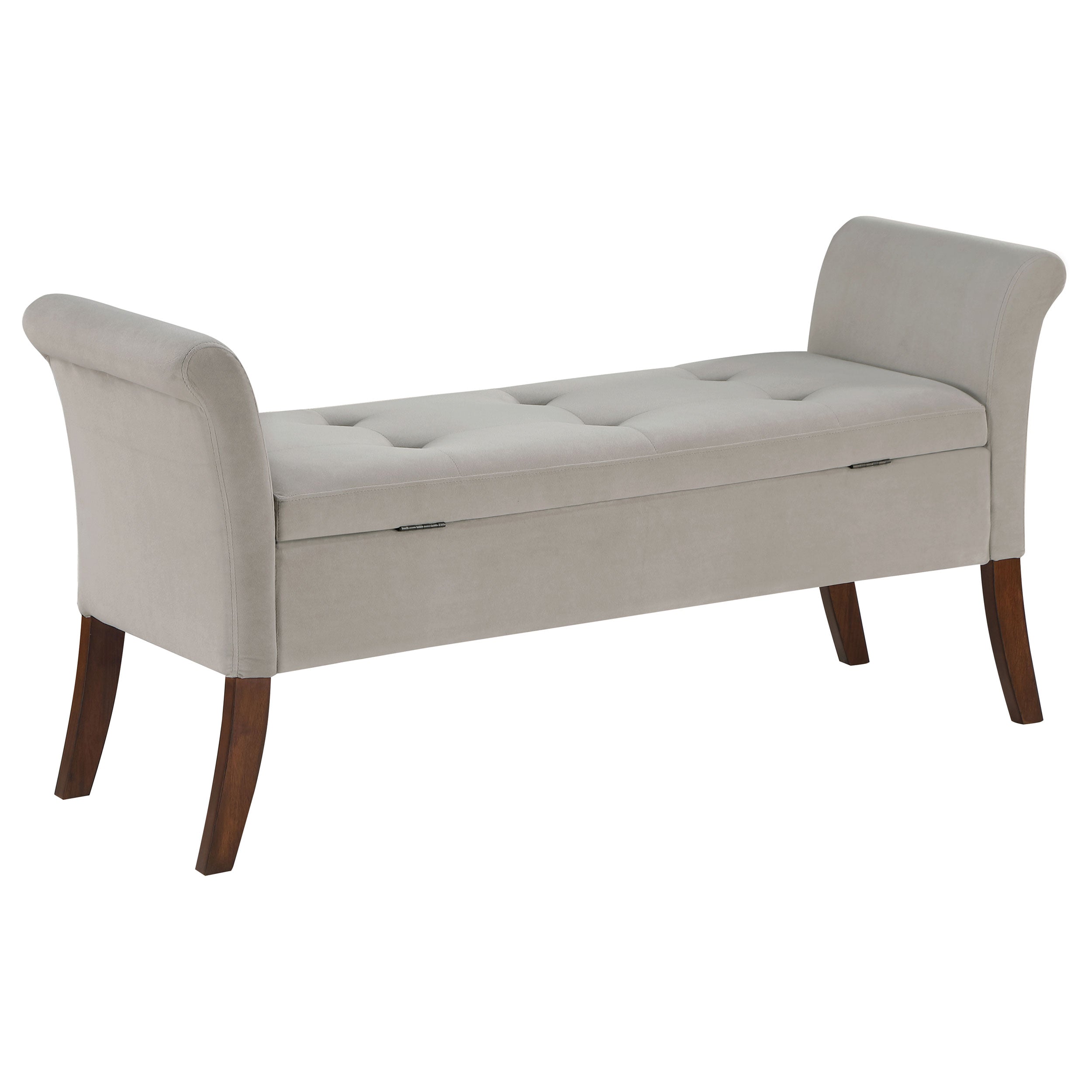 Farrah Velvet Upholstered Rolled Arm Storage Bench Beige — view 7