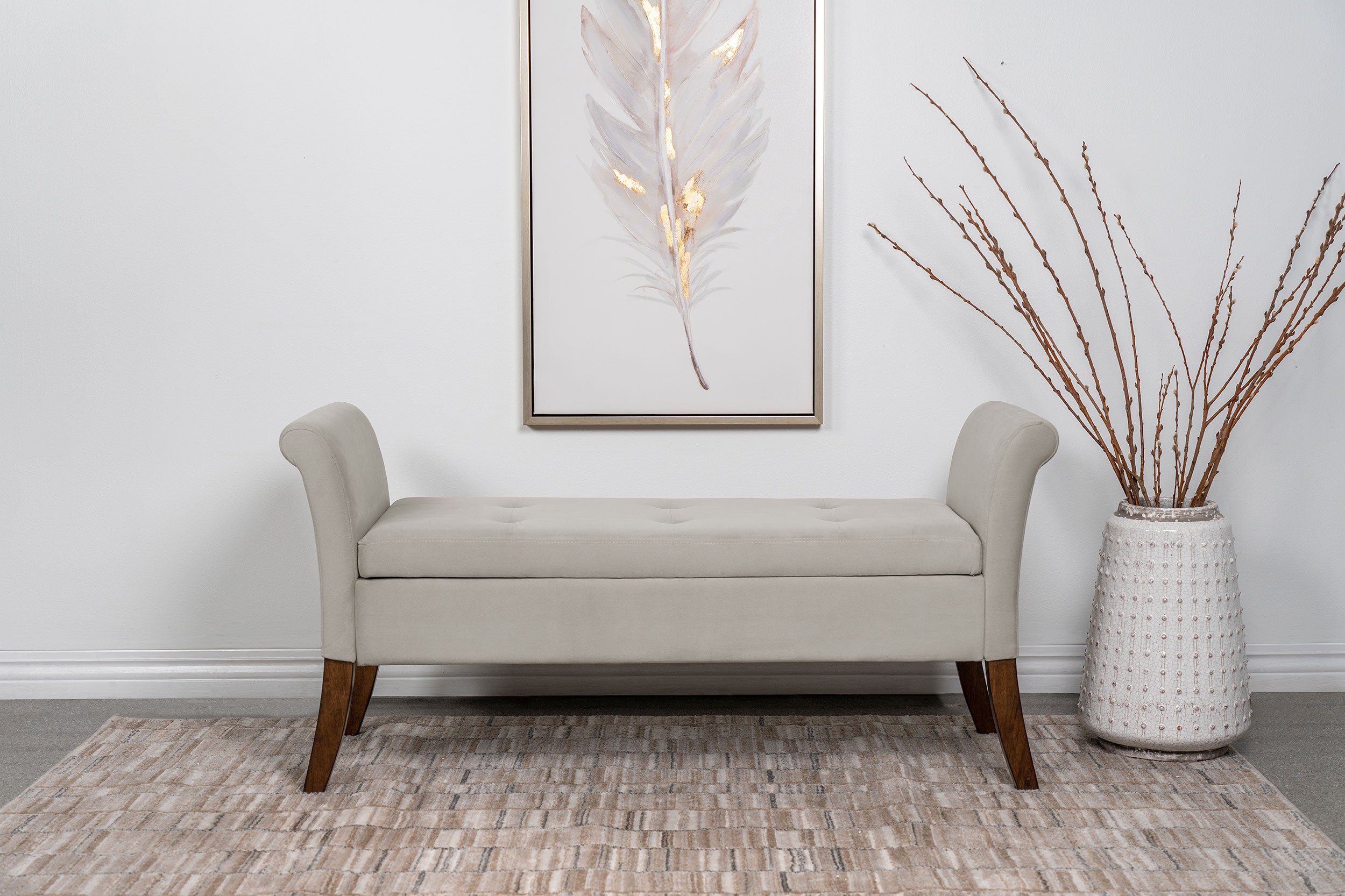 Farrah Velvet Upholstered Rolled Arm Storage Bench Beige — view 13