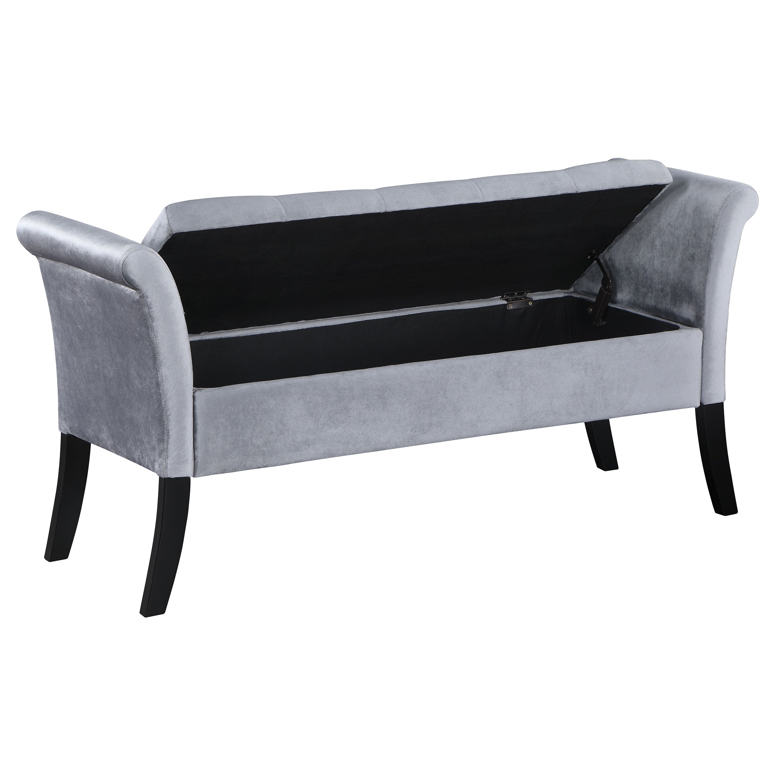 Farrah Velvet Upholstered Rolled Arm Storage Bench Silver — view 3