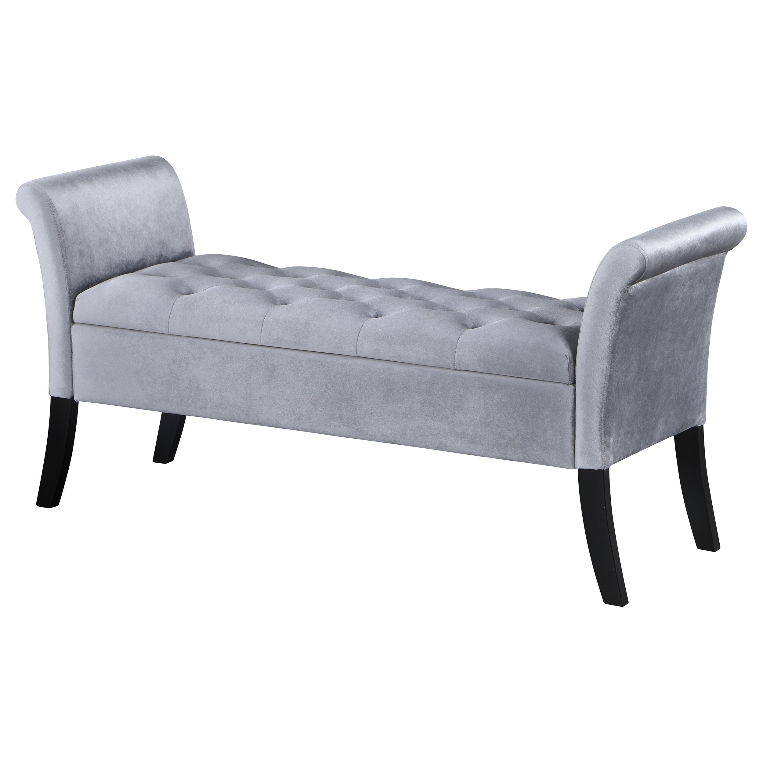 Farrah Velvet Upholstered Rolled Arm Storage Bench Silver — view 5